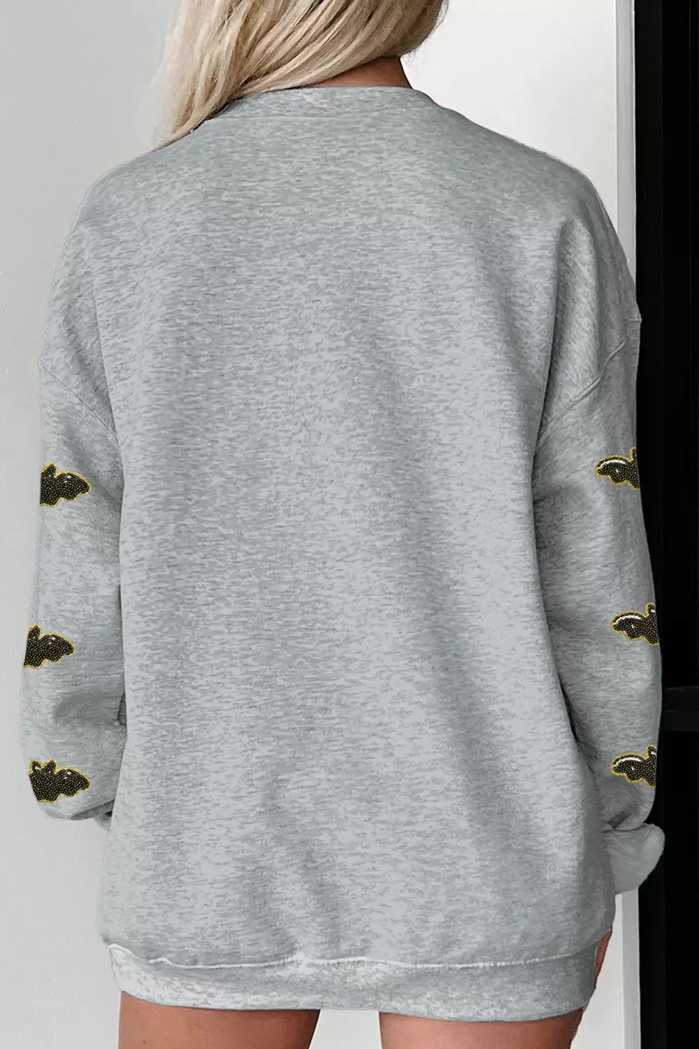 Sequin SPOOKY Halloween Bat Embellished Sleeve Pullover Sweatshirt, image 7