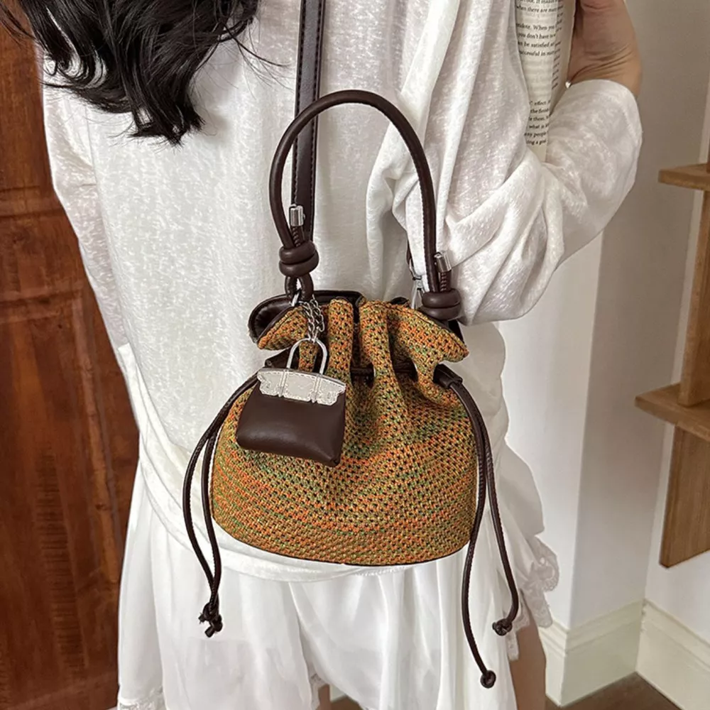 Woven Drawstring Crossbody Bag, image 6