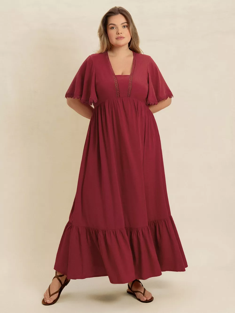 Plus Size Lace Detail Flutter Sleeve Maxi Dress, image 7