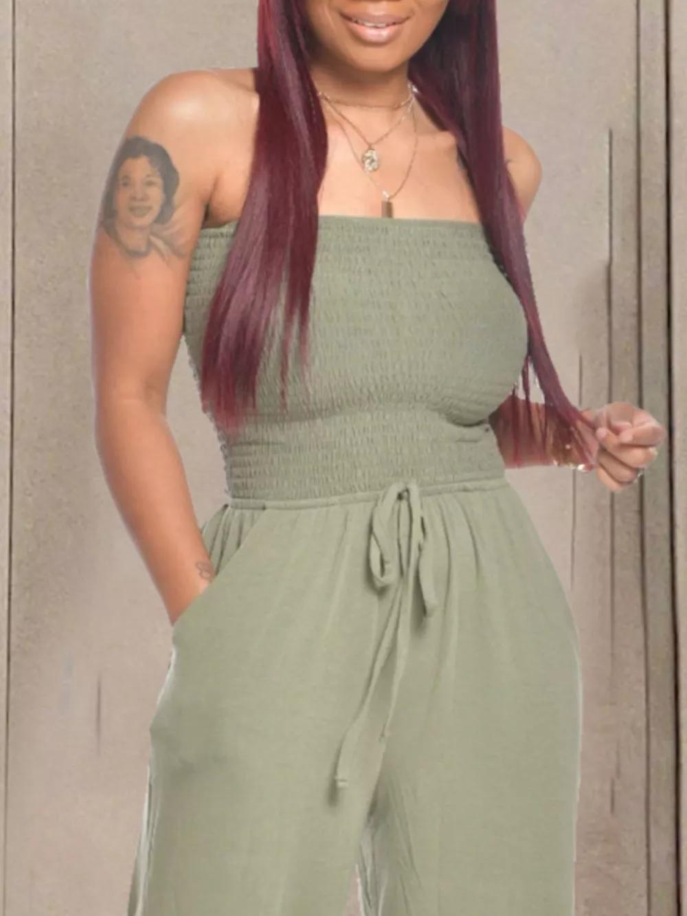 Strapless Smocked Wide-Leg Jumpsuit, image 17