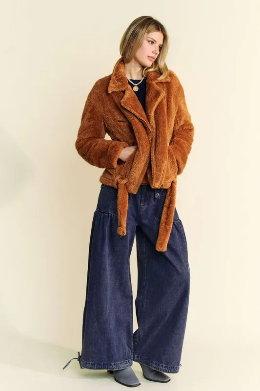 Fuzzy Zip Up Collared Neck Jacket, image 8
