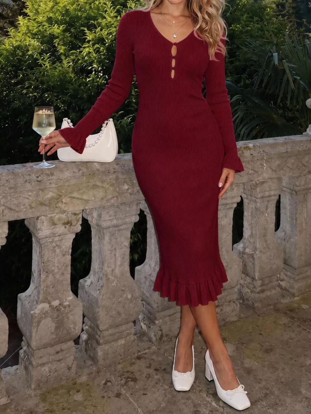 Ruffled Hem Ribbed Knit Dress, image 3