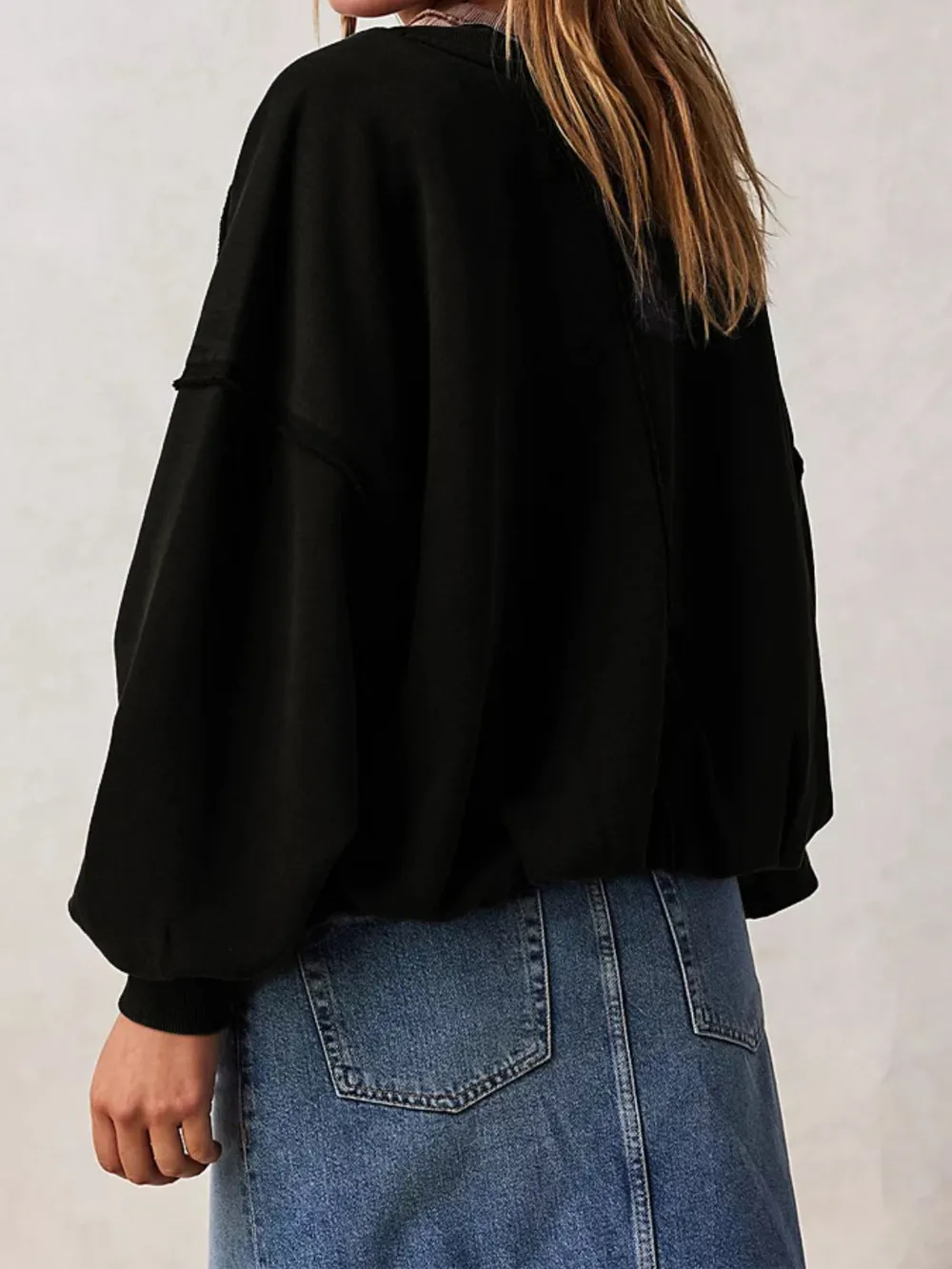 Exposed Seam Round Neck Long Sleeve Sweatshirt, image 12