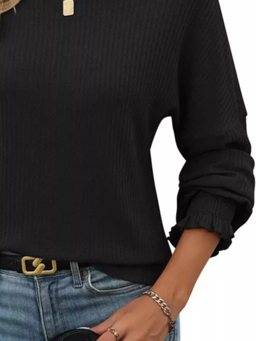 Ribbed Knit Long Sleeve T-Shirt, image 9