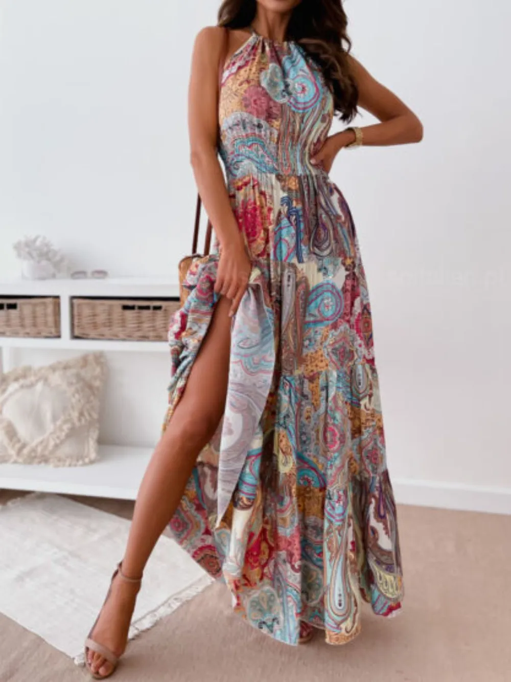 Printed Halter Neck Maxi Dress, image 15