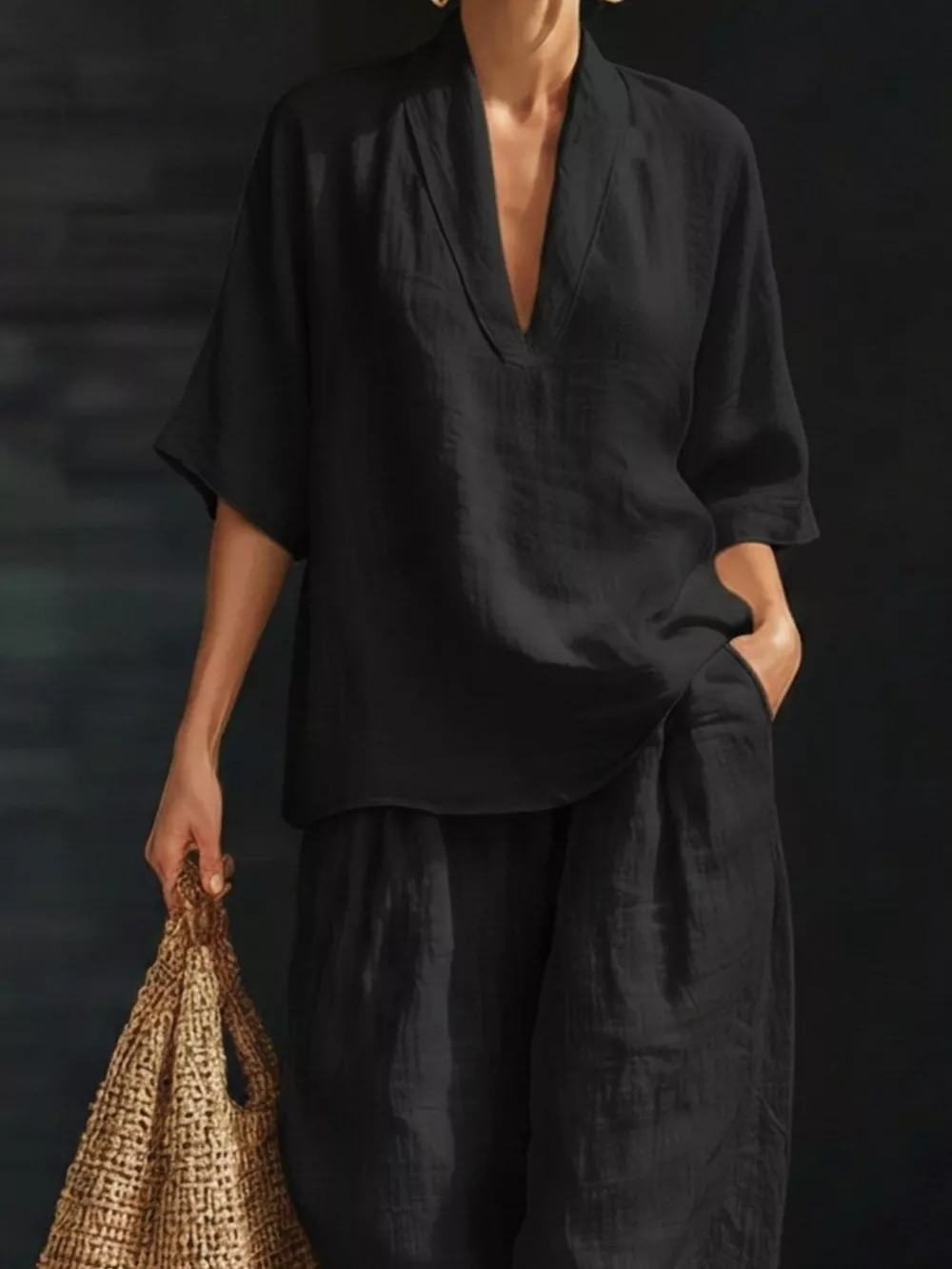 Half Sleeve Loose Fit Top and Pants Set, image 10