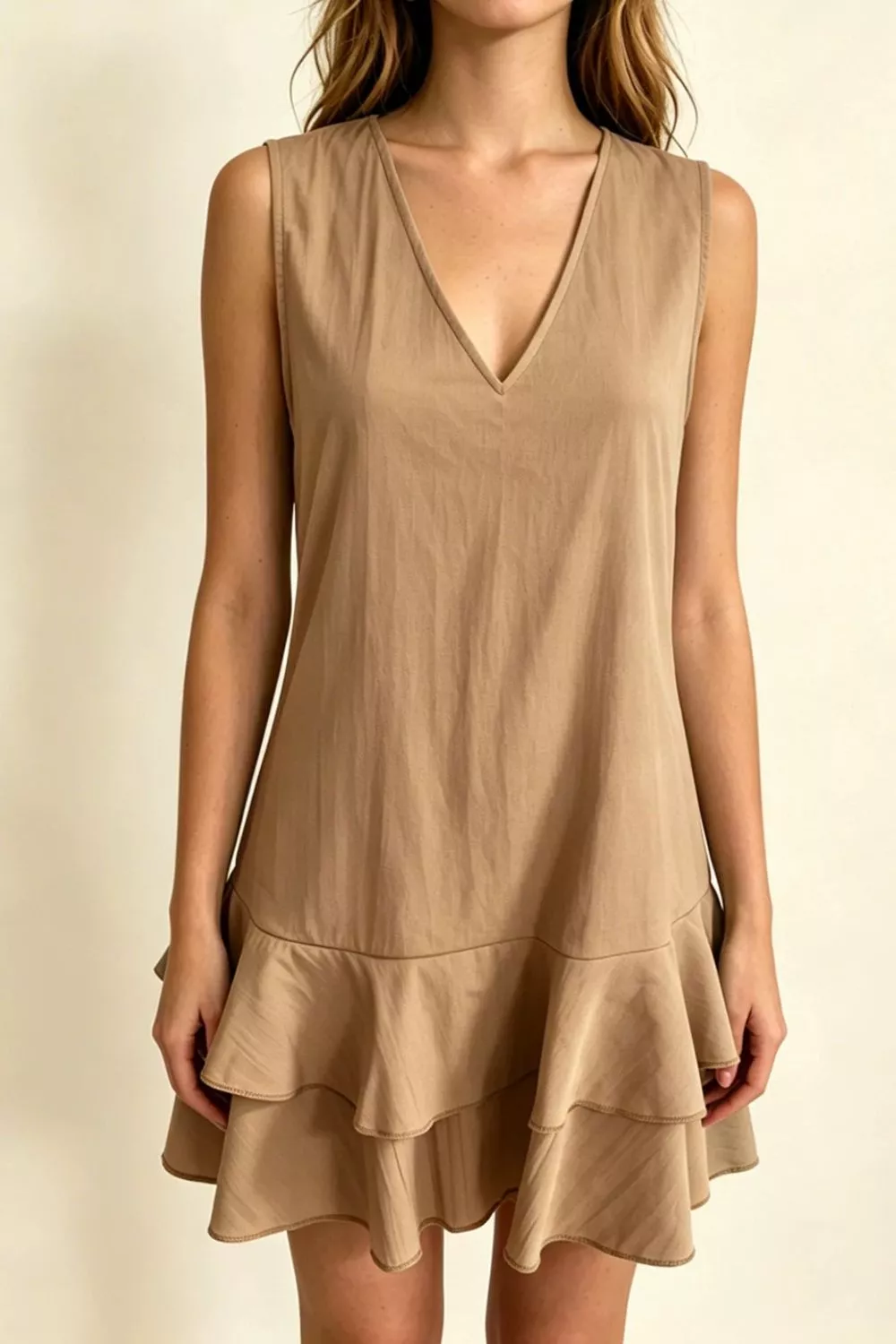 Full Size Sleeveless V-Neck Ruffle Hem Mini Dress Plus Size, image 13