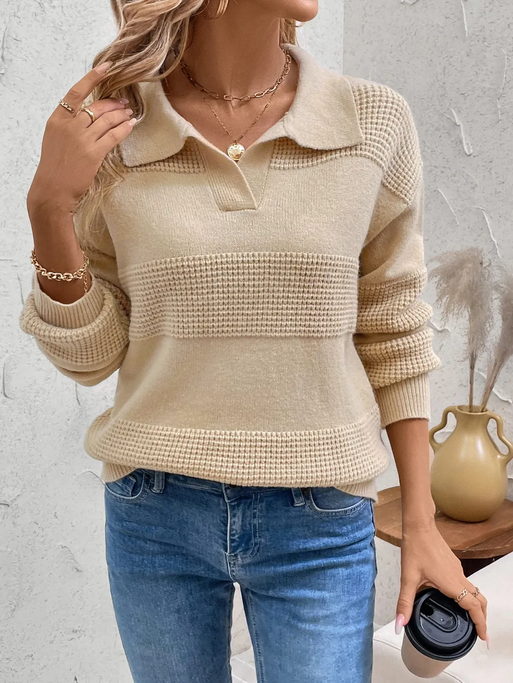 Johnny Collar Dropped Shoulder Sweater, image 6