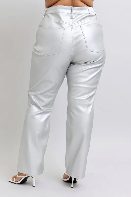 Full Size High Waist Silver Faux Leather Pants Plus Size, image 4