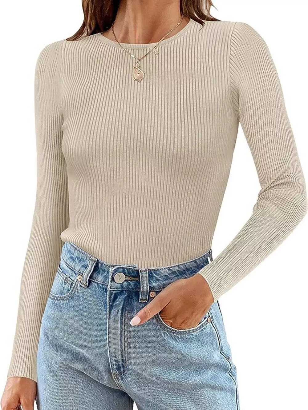 Ribbed Knit Slim Fit Long Sleeve T-Shirt, image 11