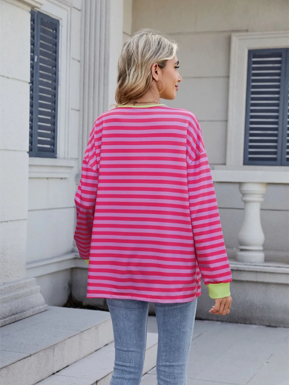 Lace-Up Striped Long Sleeve T-Shirt, image 5