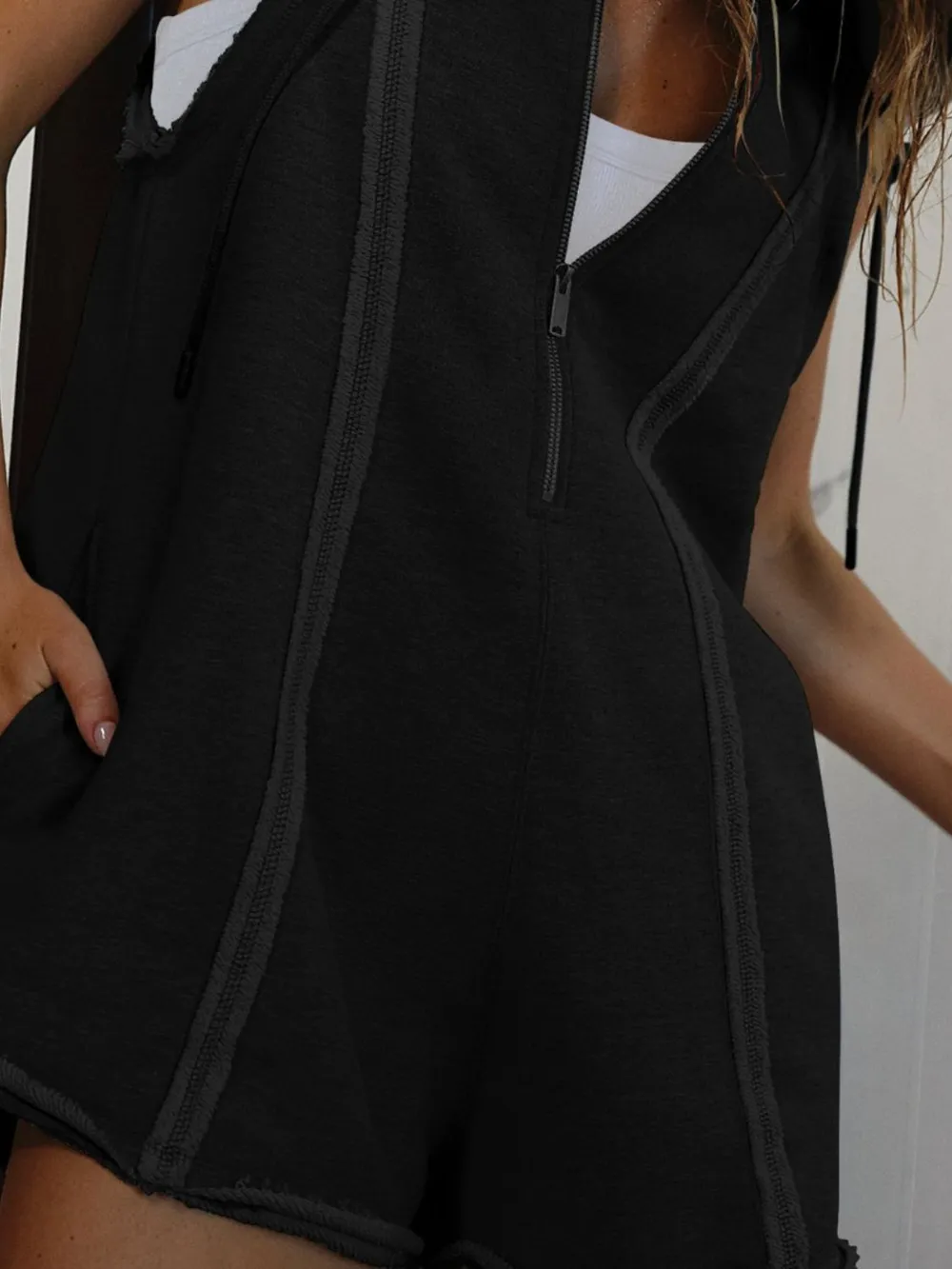 Half Zipped Hooded Sleeveless Romper, image 20