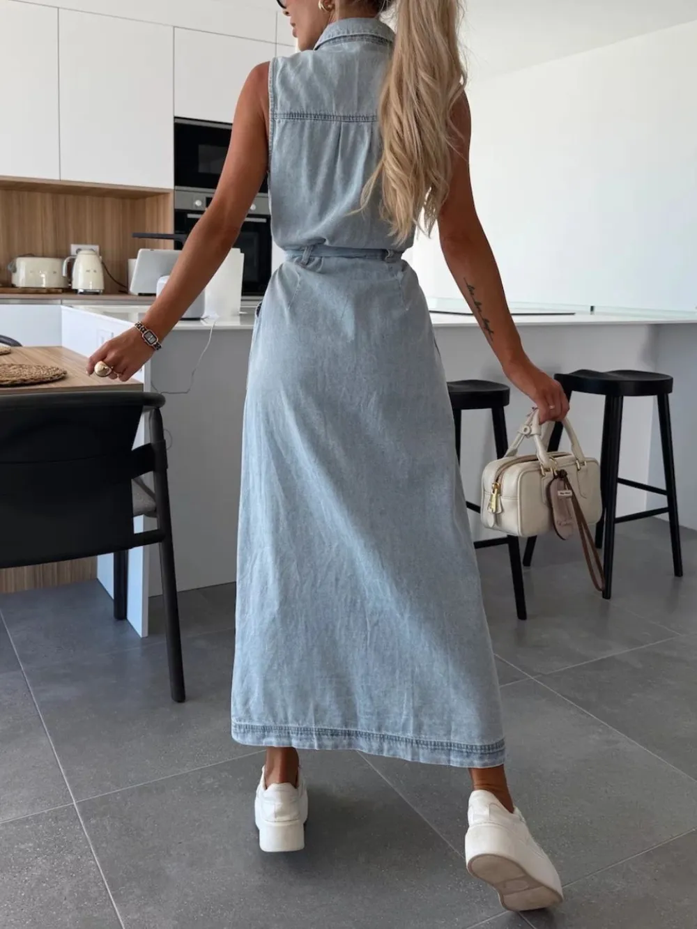 Button Front Sleeveless Denim Dress, image 13