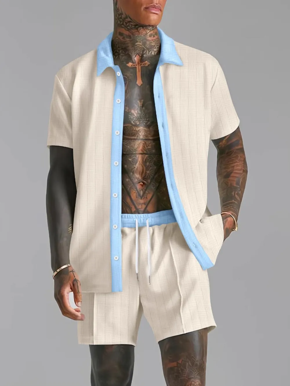 Men's Full Size Collared Neck Short Sleeve Top and Shorts Set Plus Size, image 6