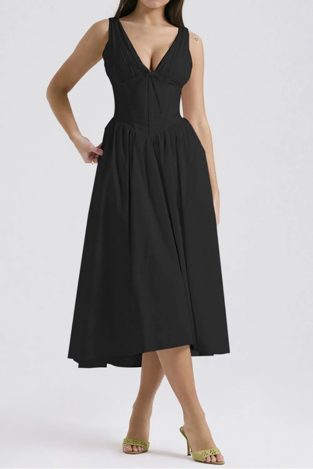 Ruched V-Neck Sleeveless Dress with Pockets, image 21