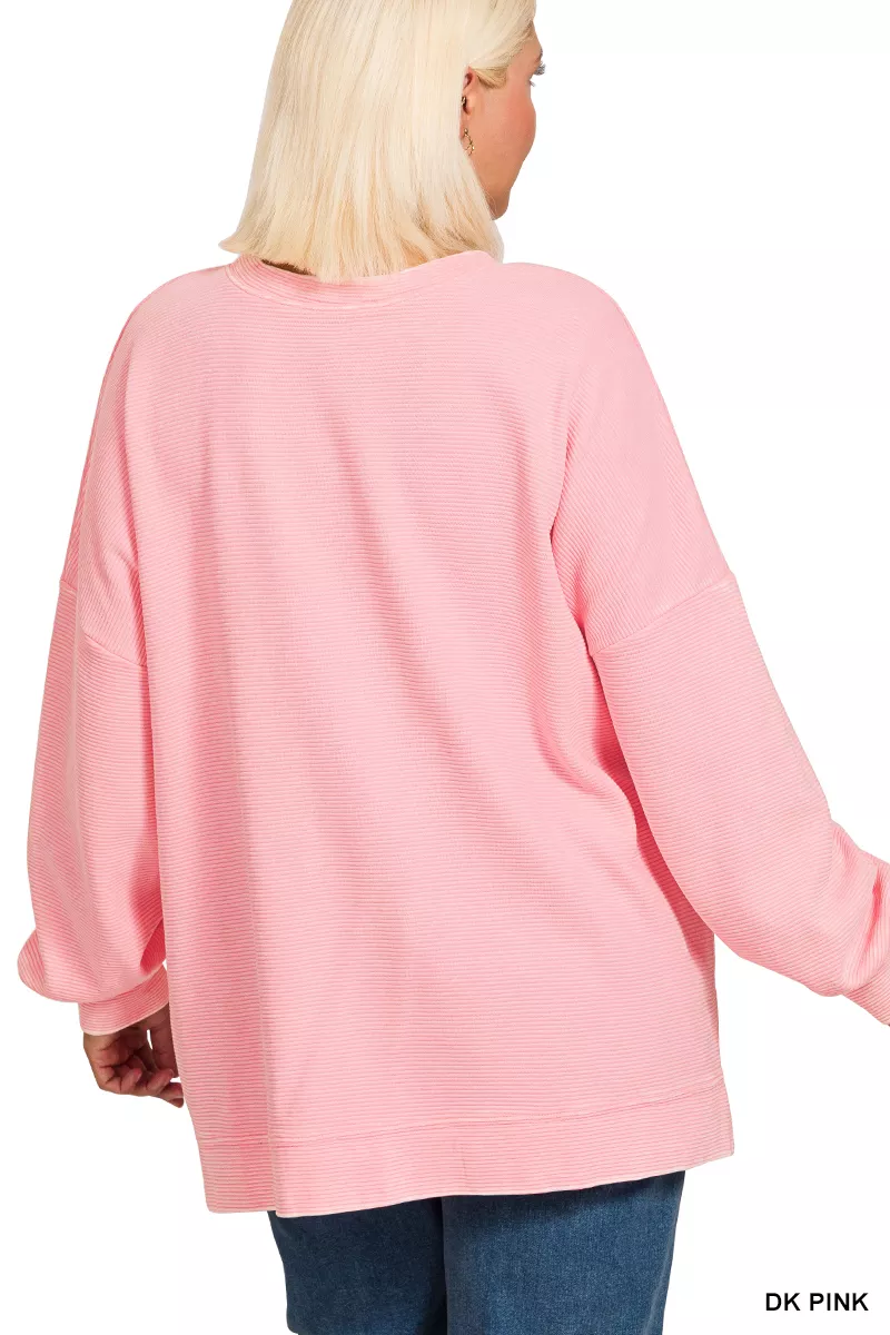 Full Size Acid Washed Double Ribbed Hi-low Sweatshirt Plus Size, image 4