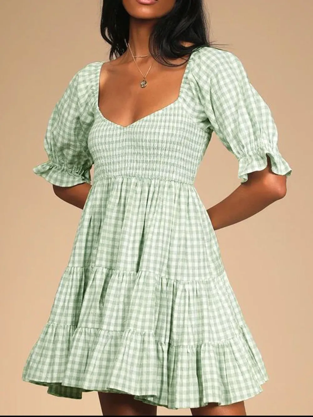 Ruffled Hem Plaid Half Sleeve Mini Dress, image 5