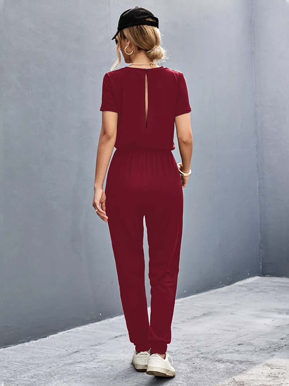 Casual V-Neck Short Sleeve Drawstring Waist Jumpsuit, image 7