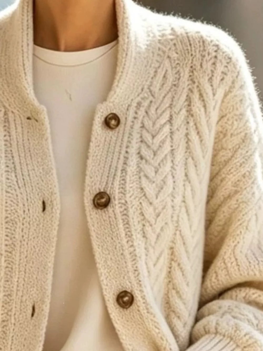 Full Size Cable-Knit Button-Down Cardigan Plus Size, image 2