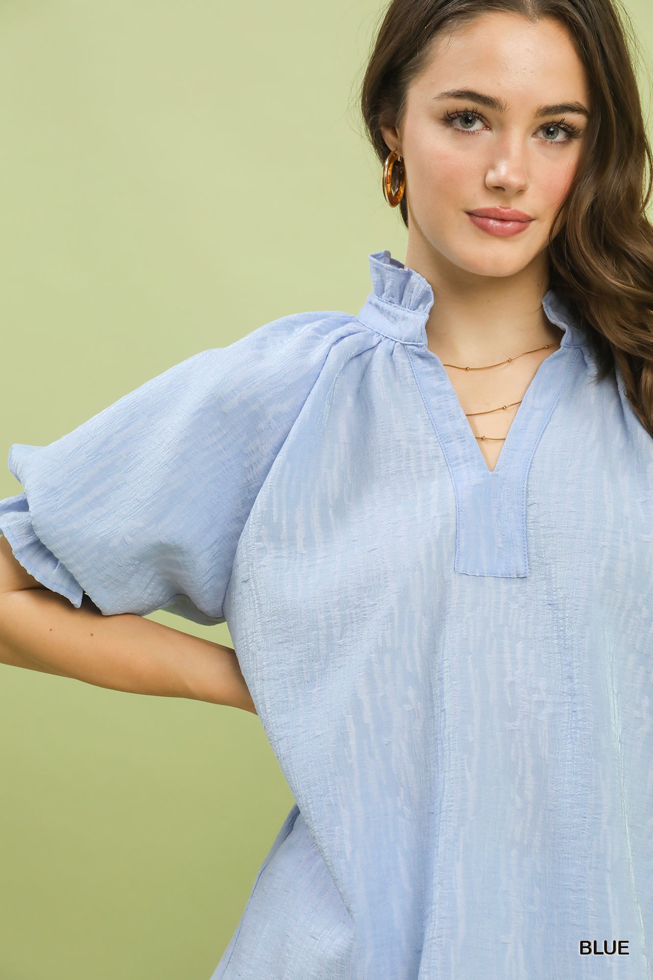 Textured Puff Sleeve Split Neck Top, image 5