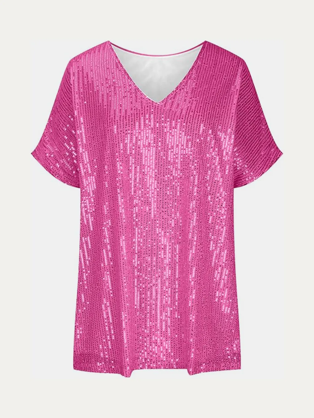 Full Size Sequin V-Neck Short Sleeve Top, image 28