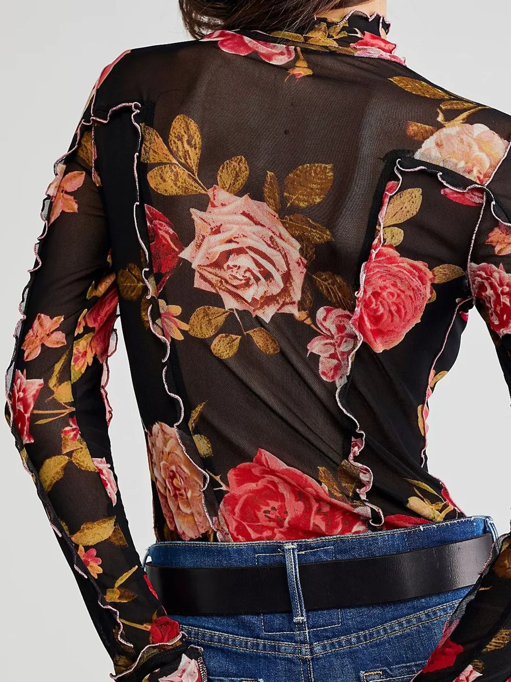 Floral Print Mock Neck Long Sleeve Top, image 3