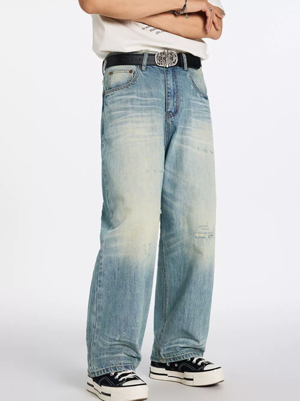 Men's Washed Wide Leg Jeans, image 4