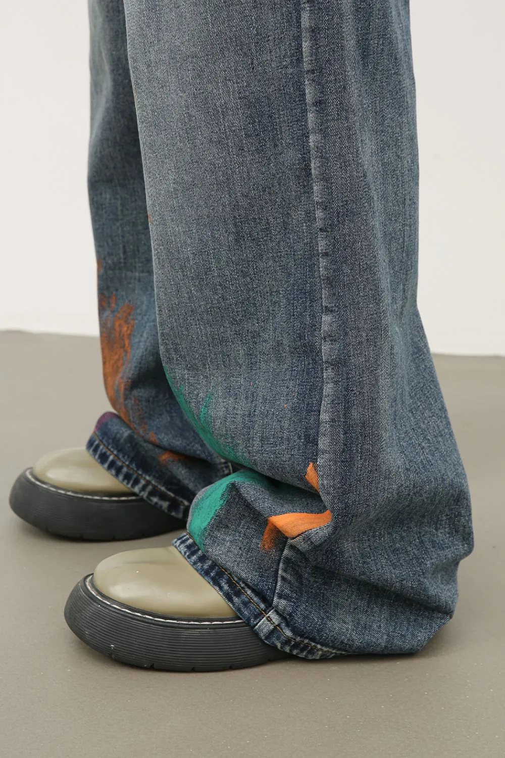 Men's Splash Print Wide Leg Jeans, image 5