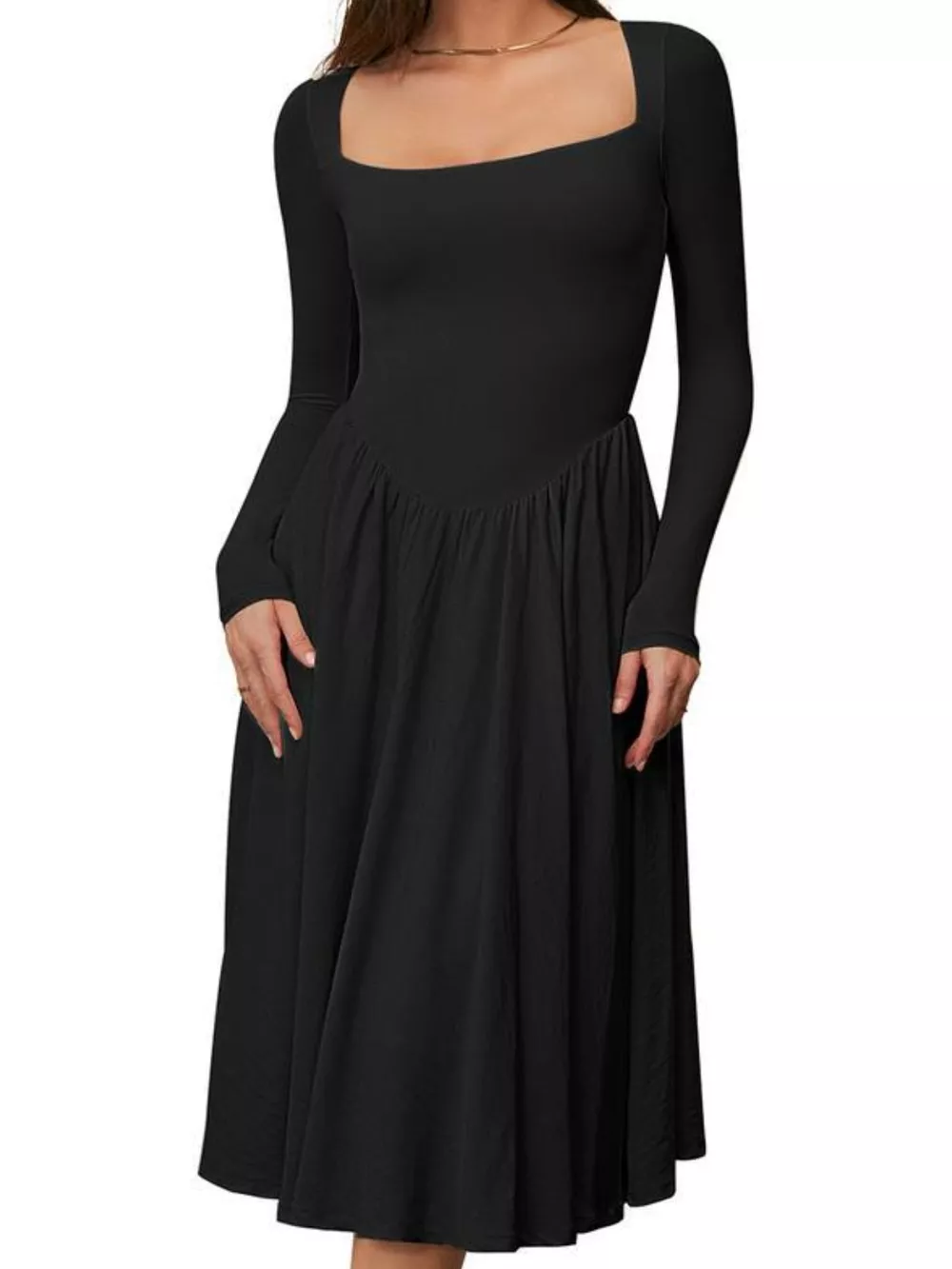 Square Neck Long Sleeve Midi Dress, image 13