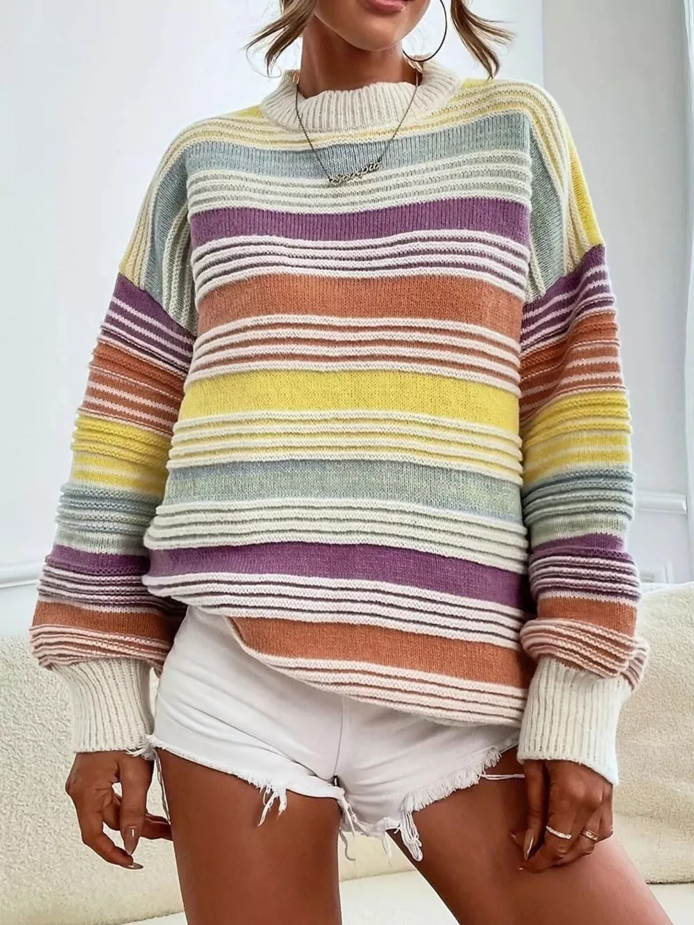 Striped Knit Long Sleeve Sweater, image 3