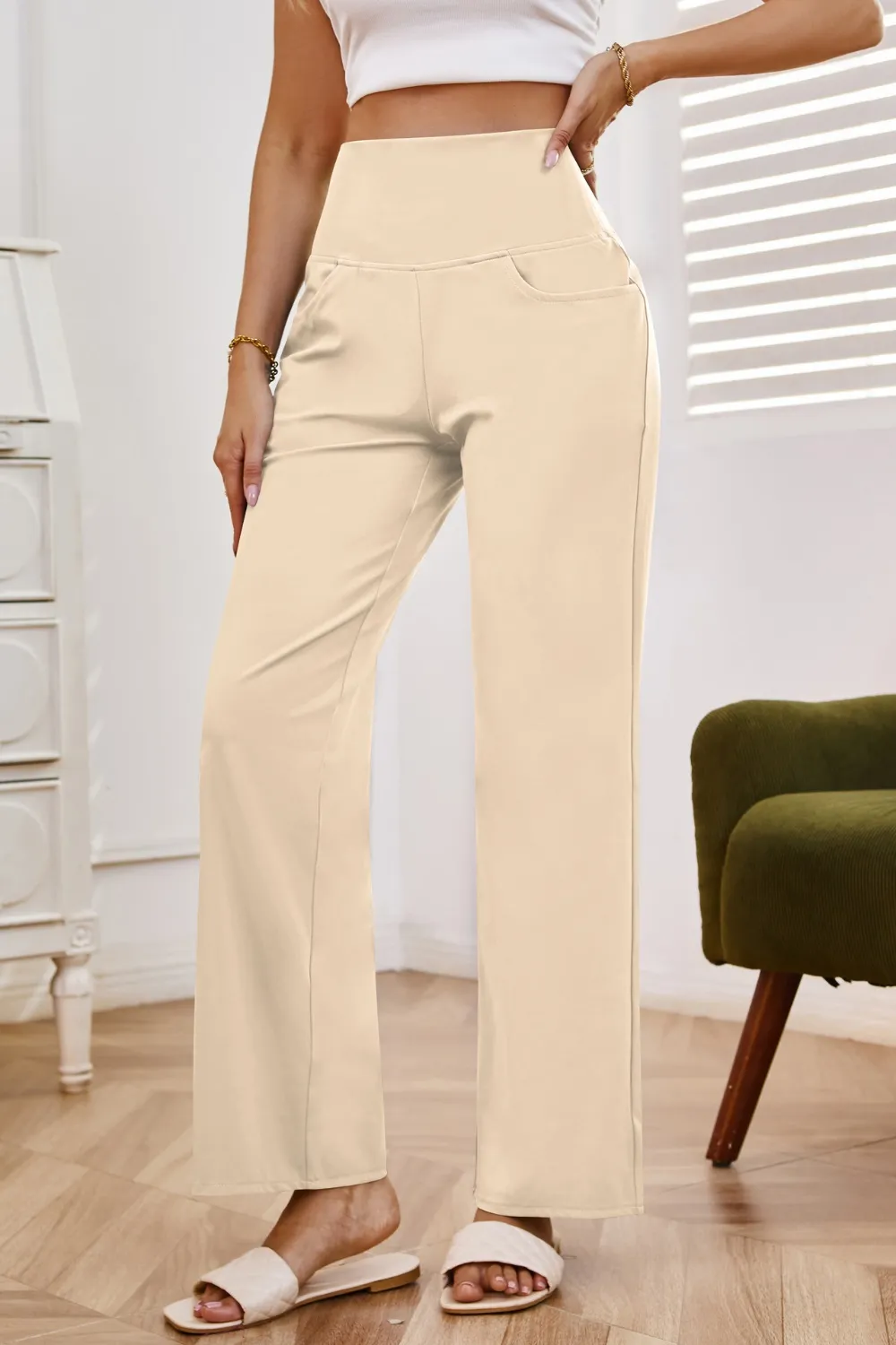 High Waist Wide Leg Pants with Pockets, image 27