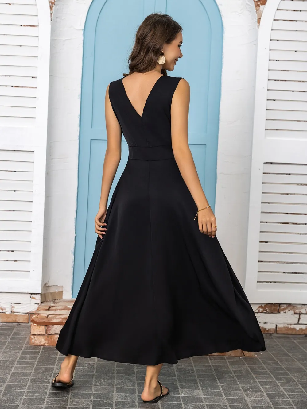 Full Size Slit V-Neck Sleeveless Midi Dress, image 3