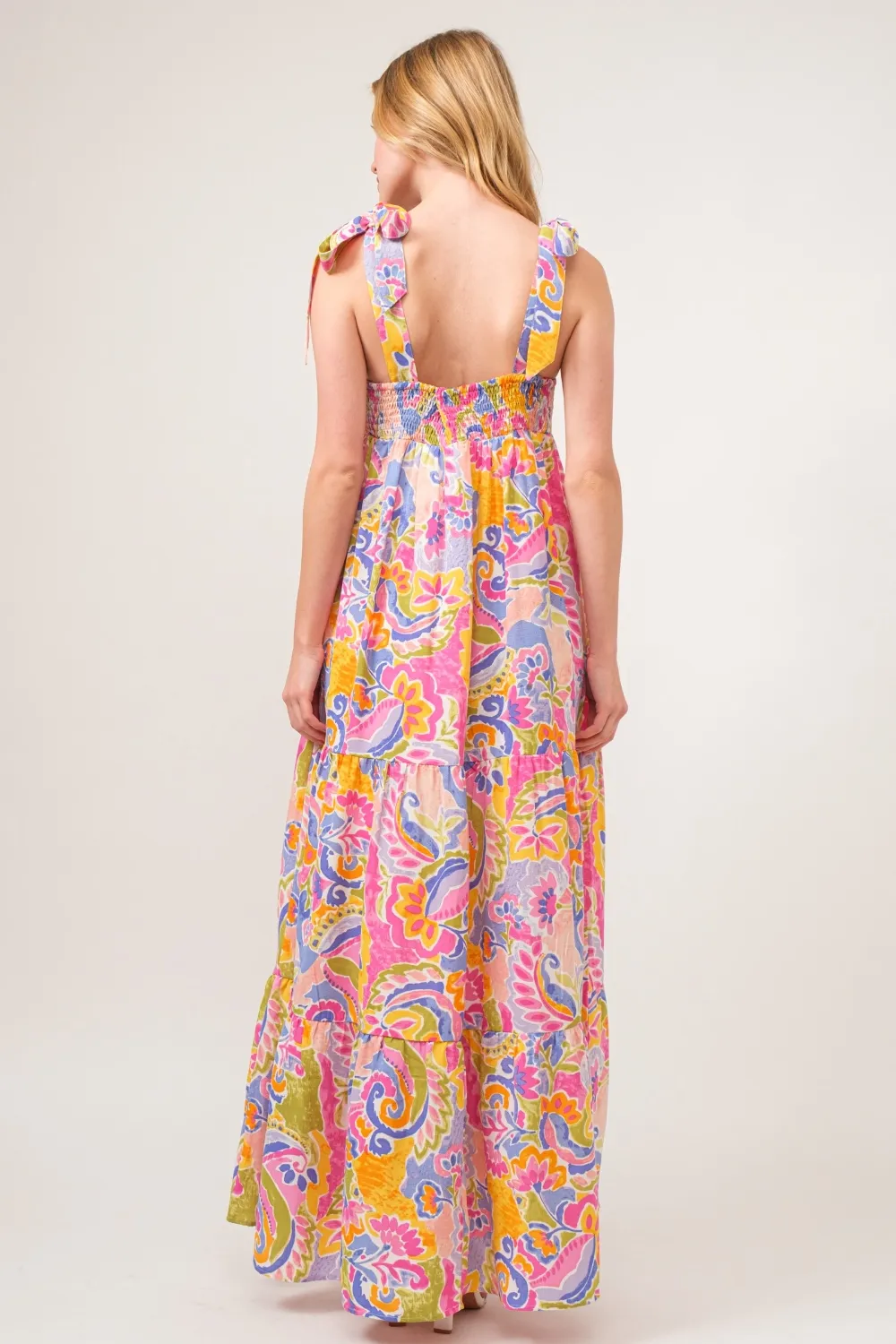 Full Size Printed Tie Shoulder Tiered Maxi Dress, image 2