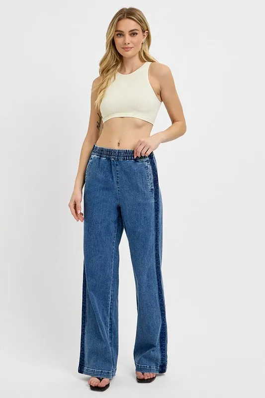 Full Size Elastic Waist Wide Leg Jeans Plus Size, image 4