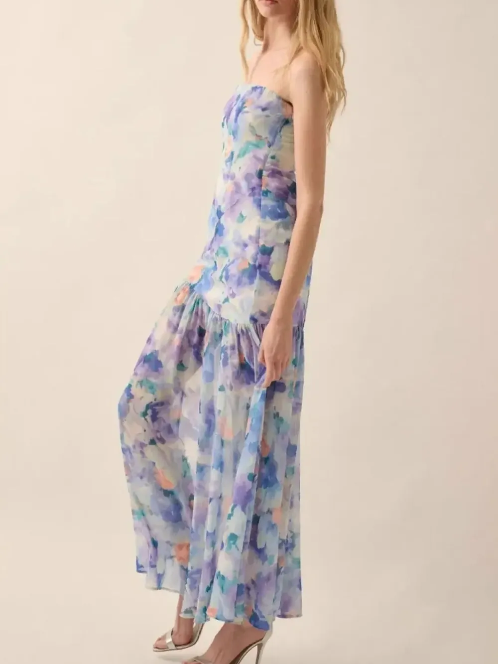 Strapless Floral Maxi Dress with Side Slit, image 9