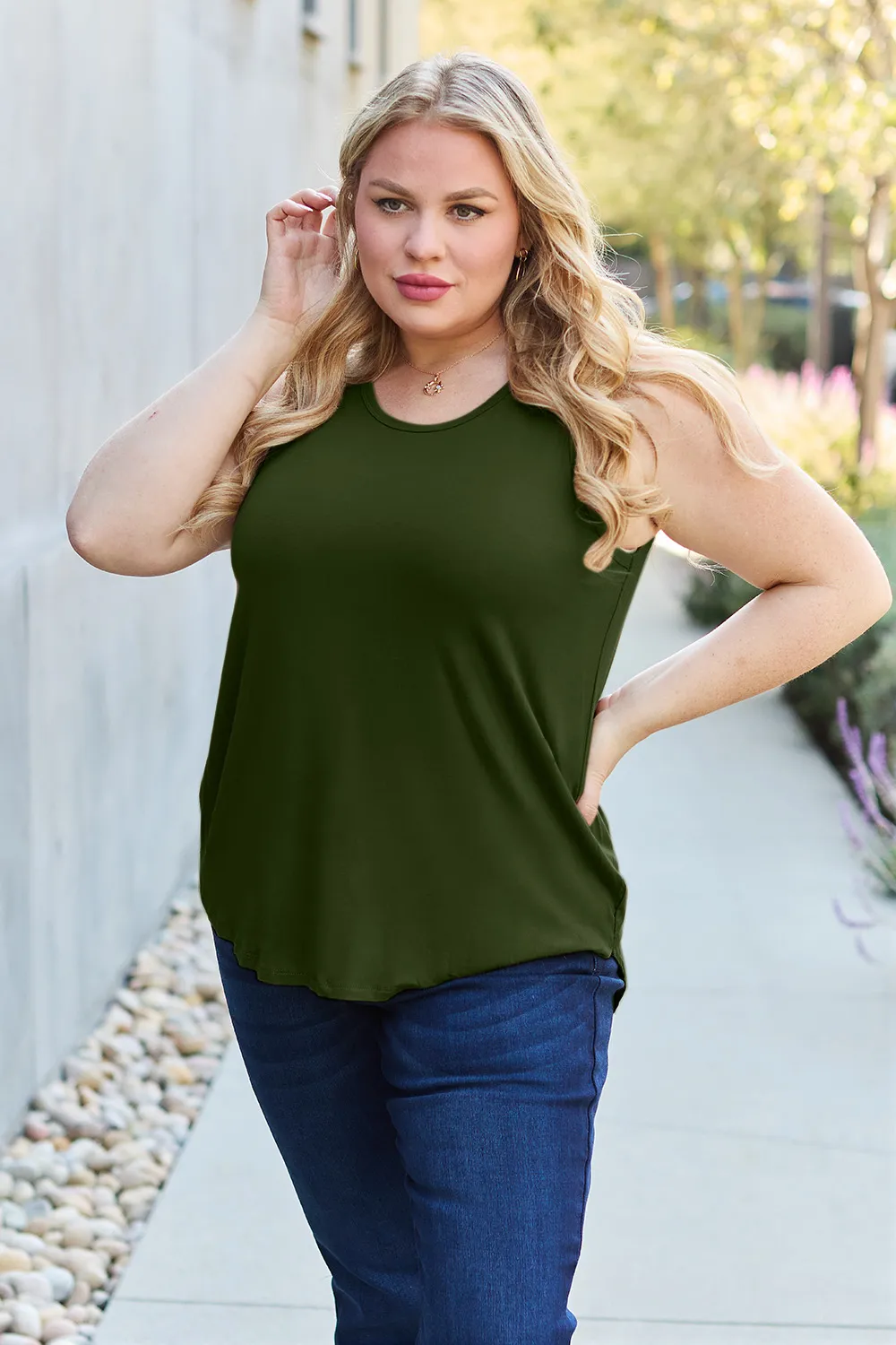 Full Size Round Neck Curved Hem Tank, image 35