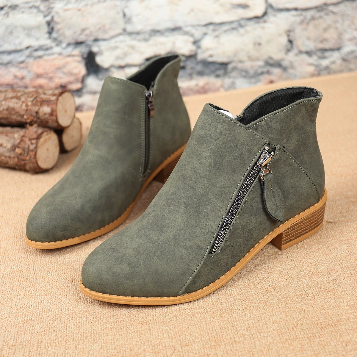 Size Zipper Block Heels Boots, image 4