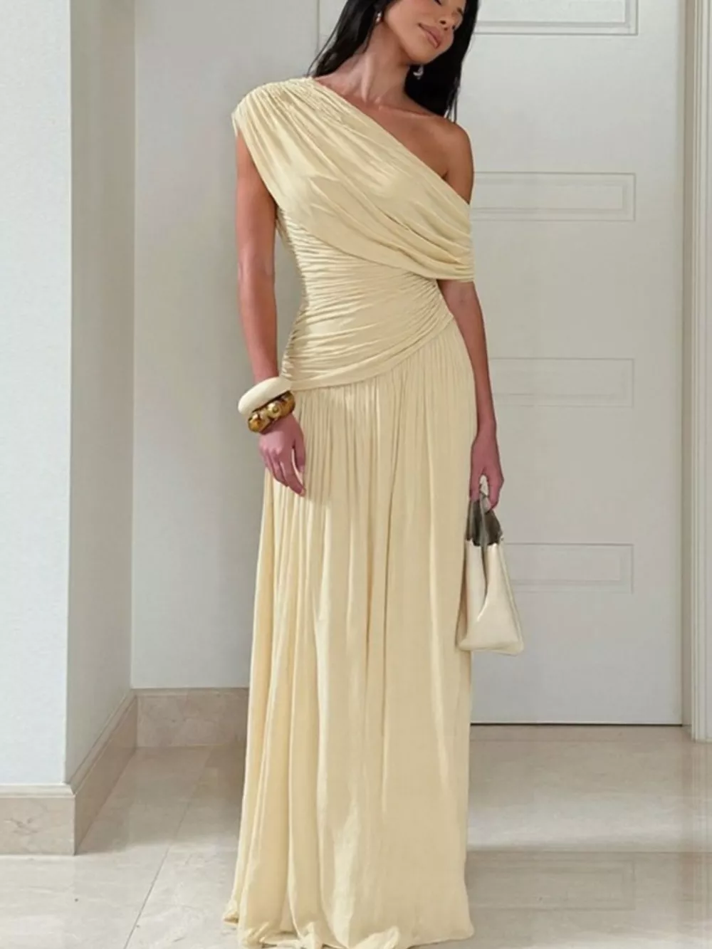 One-Shoulder Ruched Maxi Dress, image 4