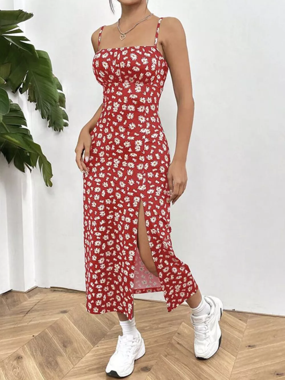Slit Spaghetti Strap Midi Dress, image 14