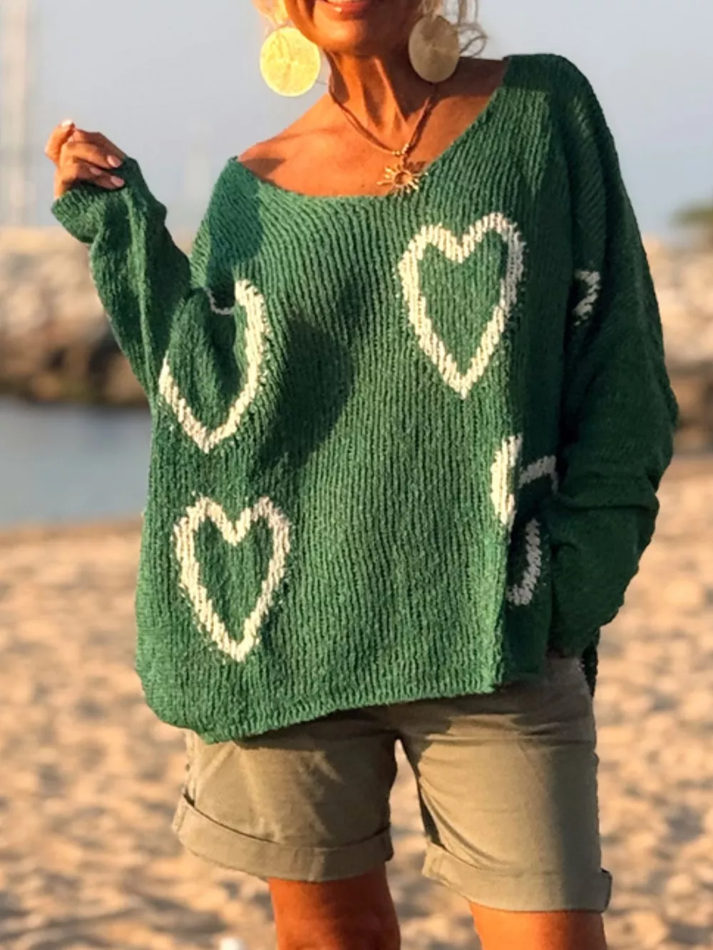 Heart V-Neck Dropped Shoulder Sweater, image 23