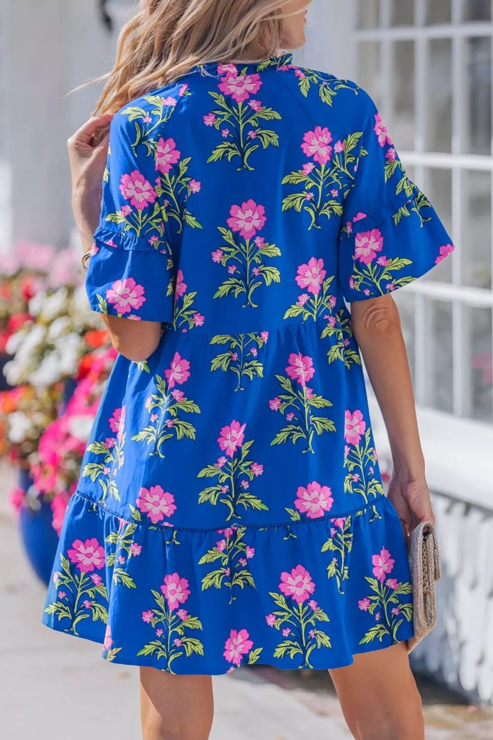 V Neck Short Sleeve Loose Flower Dress, image 2