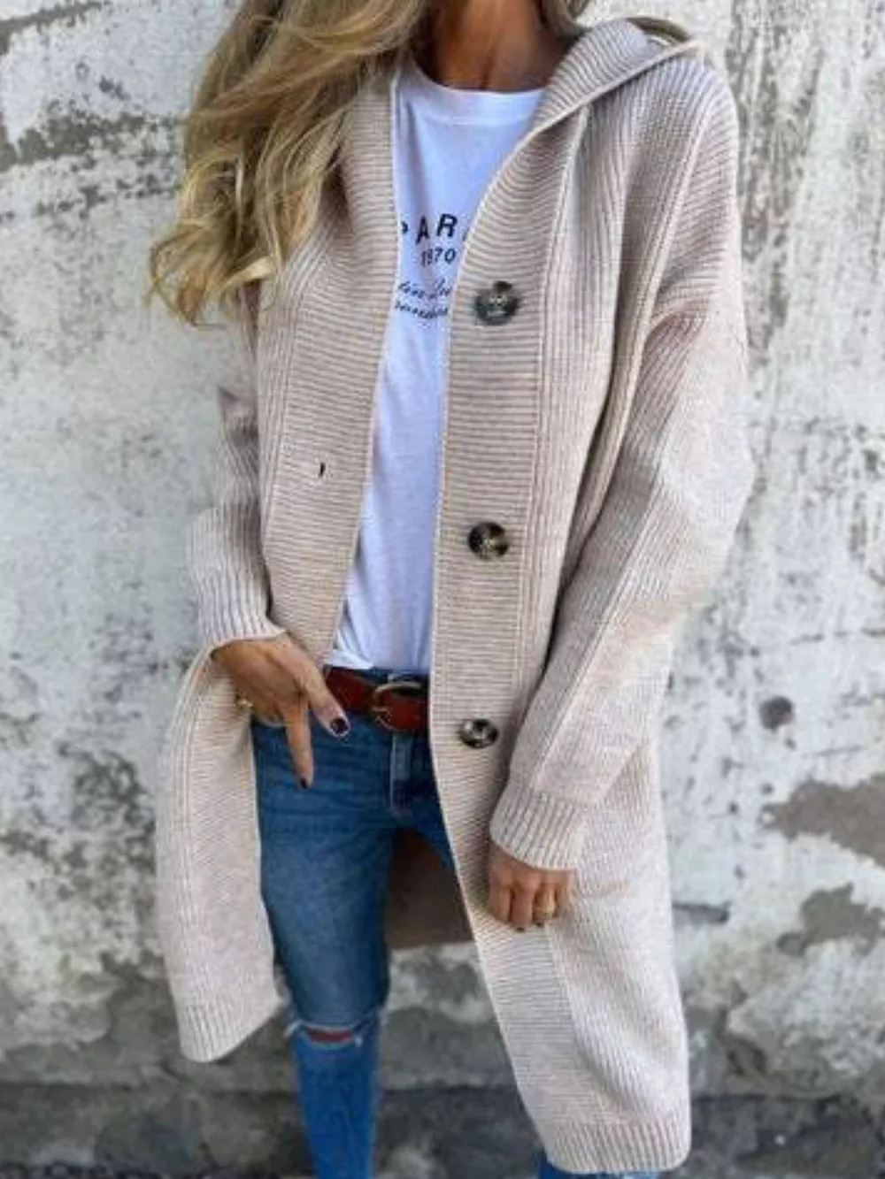 Full Size Button-Down Hooded Cardigan Plus Size, image 3