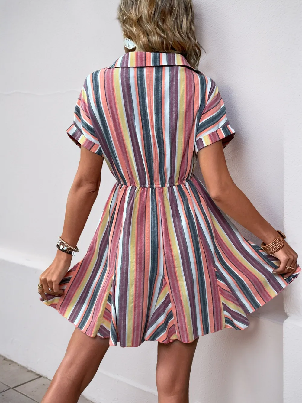 Striped Surplice Short Sleeve Dress, image 10