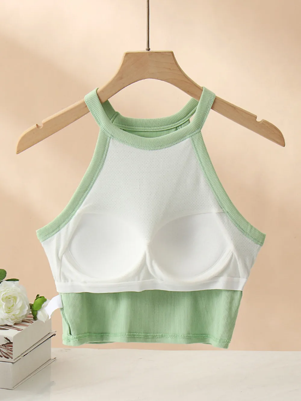 Ribbed Grecian Neck Cropped Tank with Chest Pads, image 27