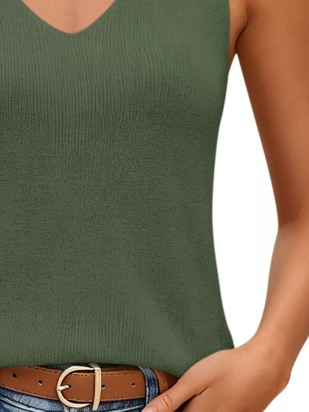 V-Neck Ribbed Knit Tank Top, image 9