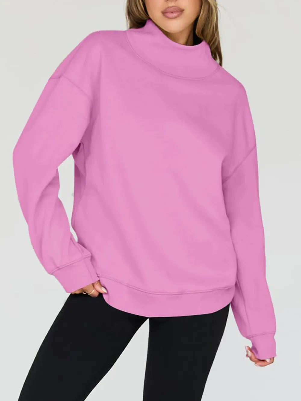 Mock Neck Drop Shoulder Long Sleeve Sweatshirt, image 25