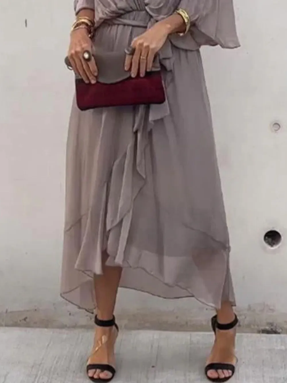 Full Size Flowy Tie Front Midi Dress with Flutter Sleeves Plus Size, image 14