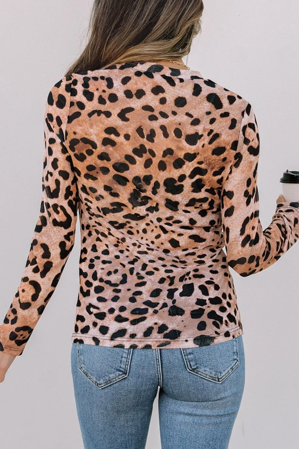 Leopard Round Neck Long Sleeve Blouse, image 14