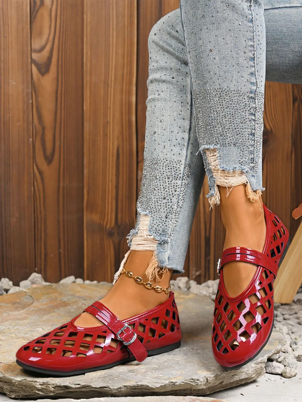 Cutout Round Toe Flats Sandals, image 10