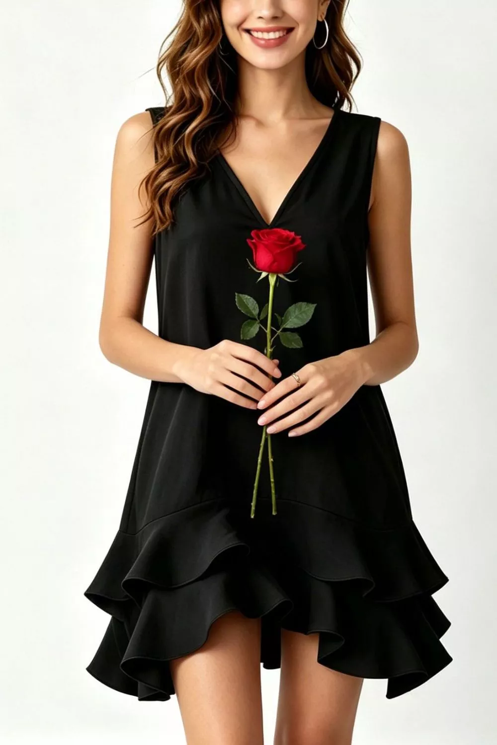 Full Size Sleeveless V-Neck Ruffle Hem Mini Dress Plus Size, image 13